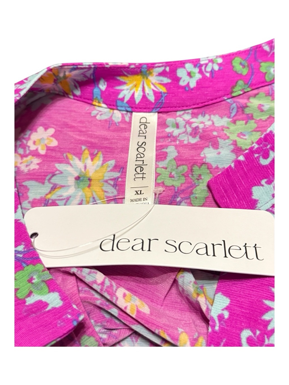 Dear Scarlett Pink Floral Roll Tab Sleeve Blouse Women’s XL NWT - Picture 4 of 7